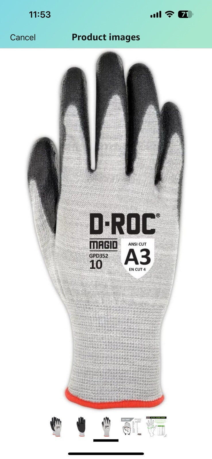 MAGID Touchscreen Level A3 Cut Resistant Work Gloves12 PR Size 11/XXL, Reusable