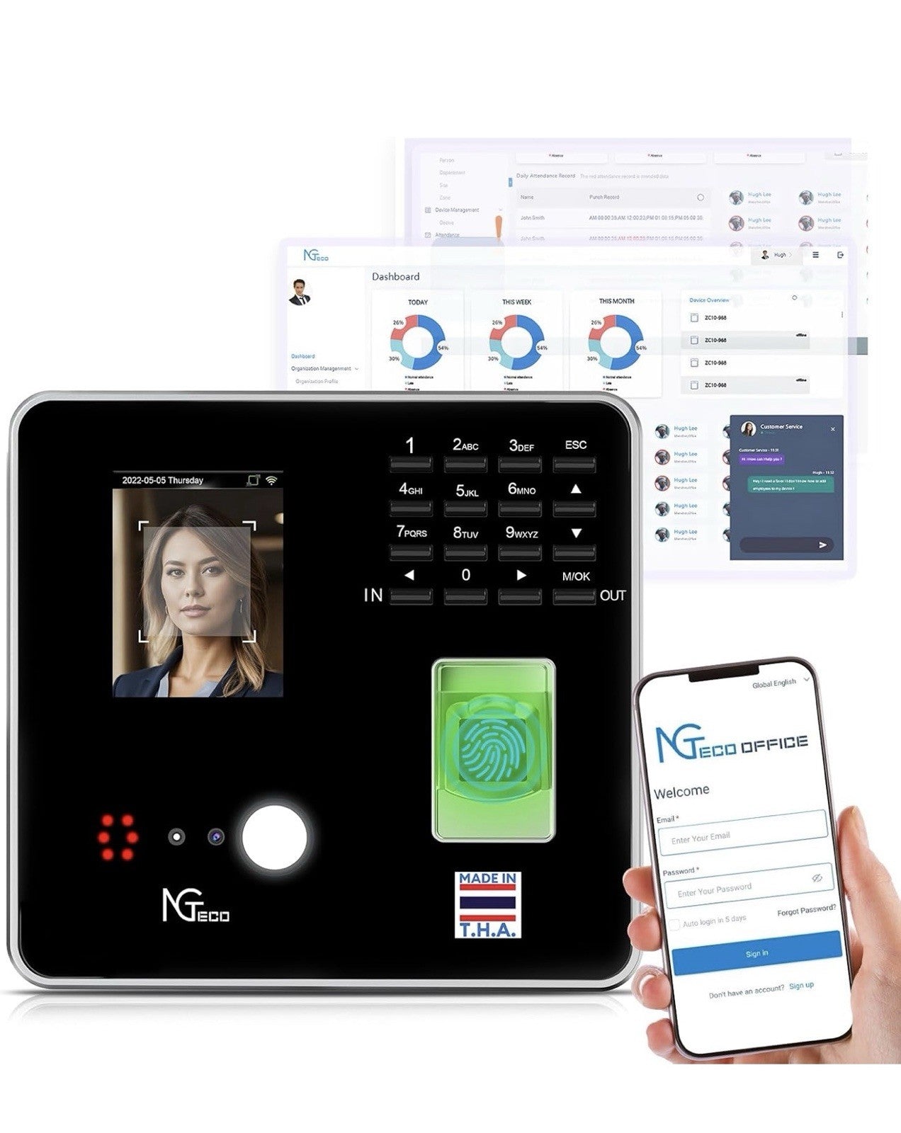 NGTeco Cloud-Based Time Clock TC1, 4-in-1 Time Clocks for Employees