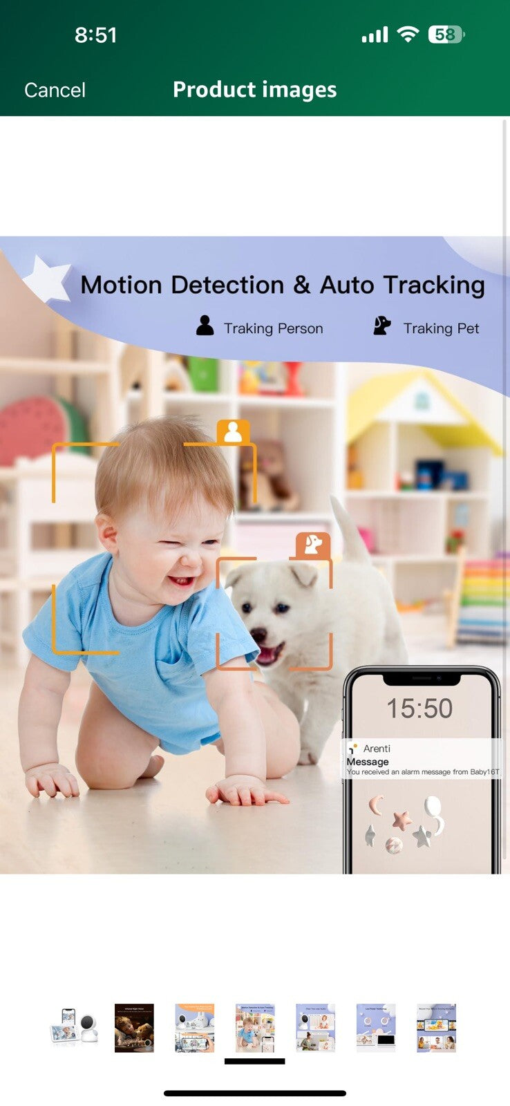 ARENTI Baby Monitor WiFi 6 Smartphone App, 5-inch Wireless Display 