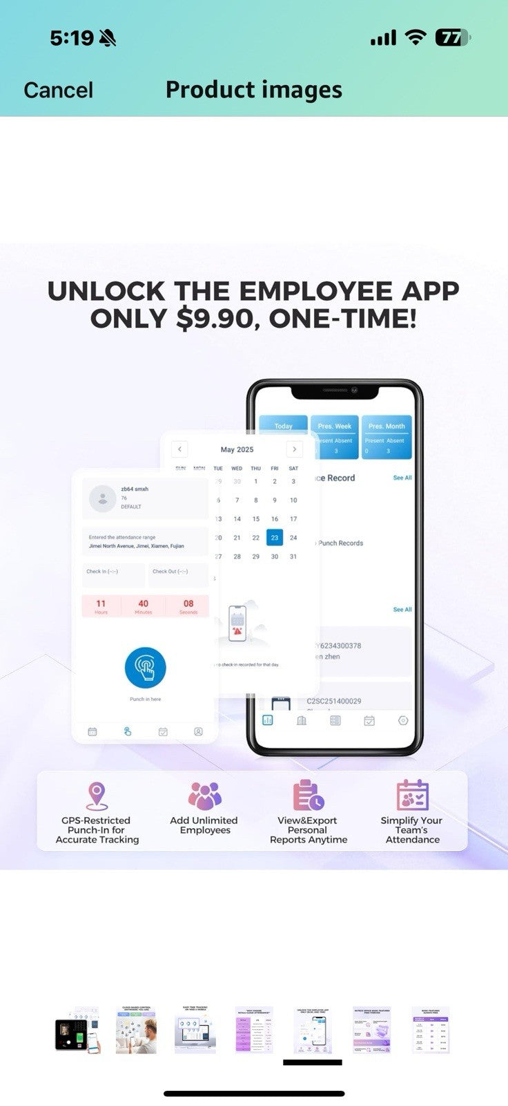 NGTeco Cloud-Based Time Clock TC1, 4-in-1 Time Clocks for Employees