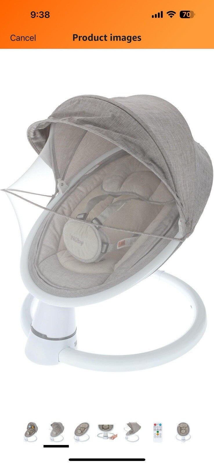 Nuby Baby Swing with Canopy & Remote – 5-Level Infant Swing, Ergonomic