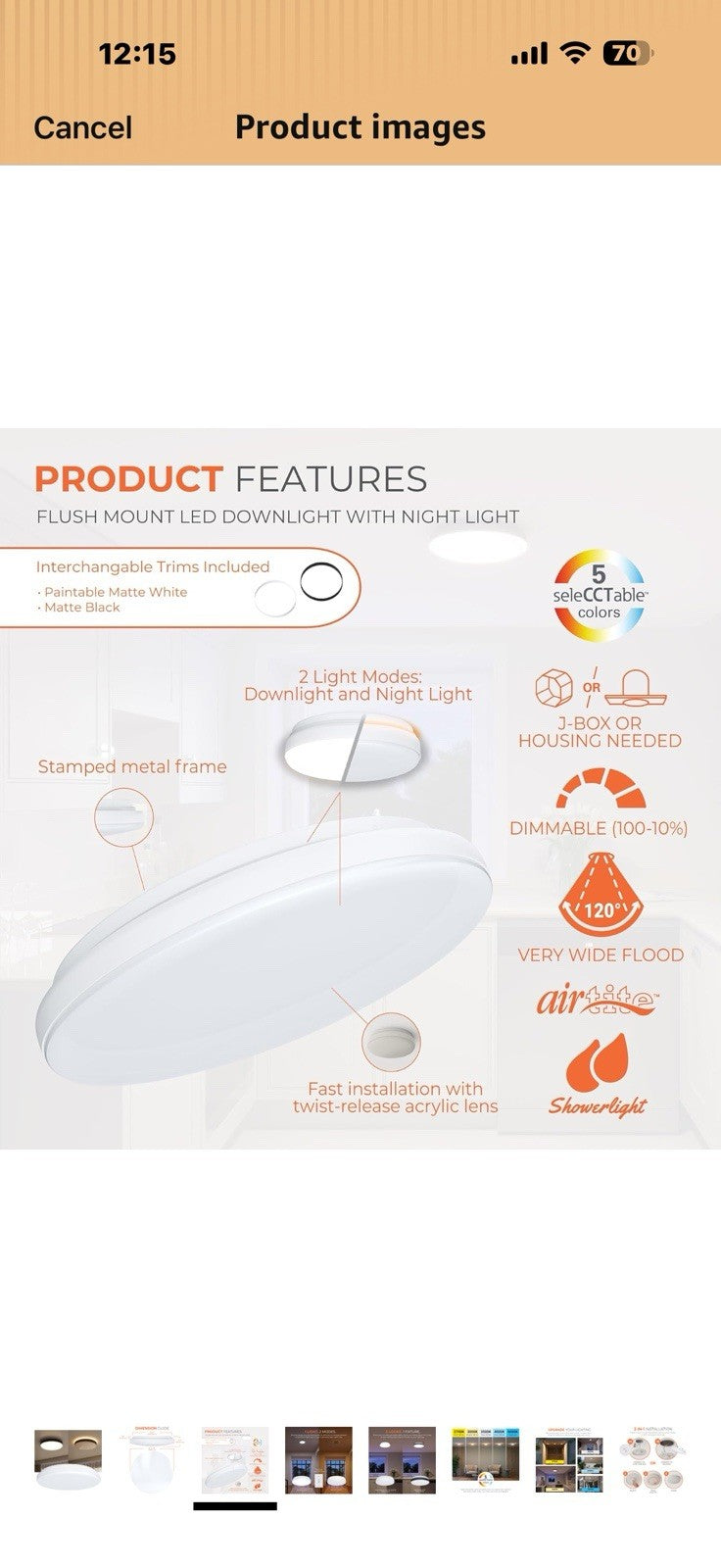 HALO FM 15” Indoor LED Flush Mount Ceiling Light w/Night Light,