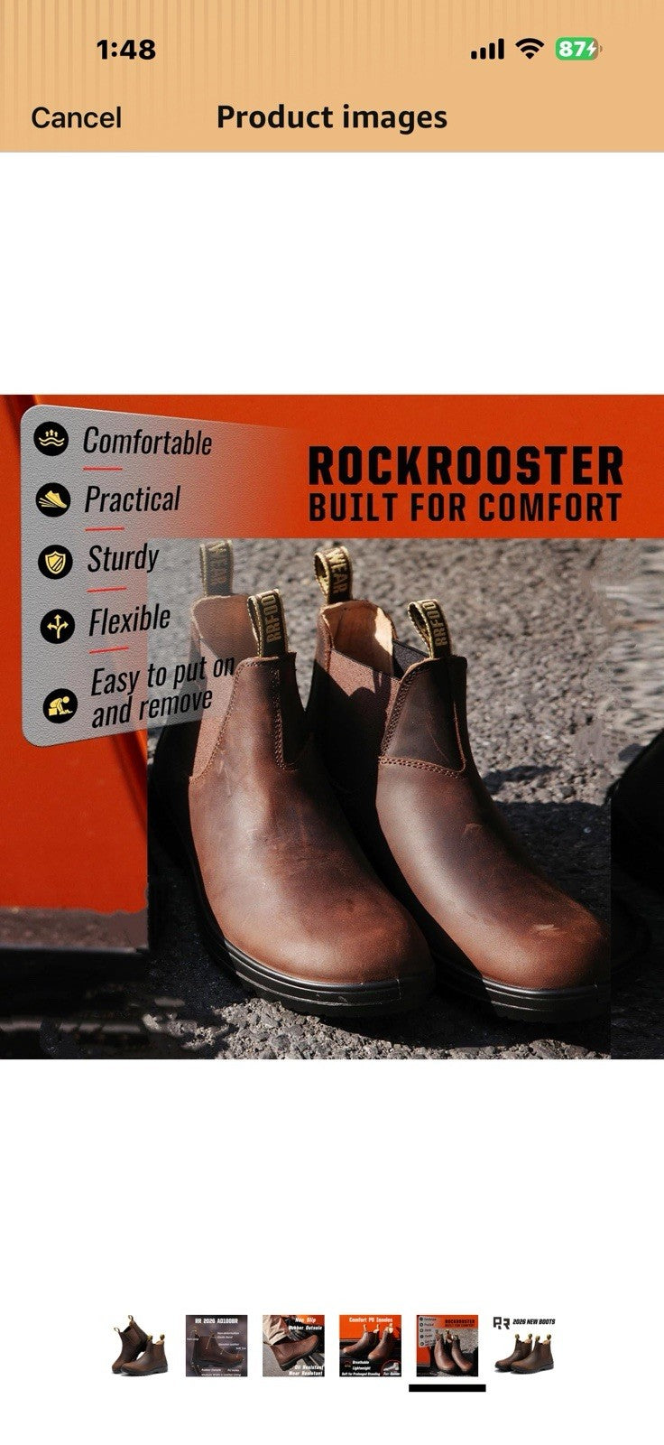 ROCKROOSTER Slip On Work Boots for Men, 6" Soft Toe Non-Slip Rubber 