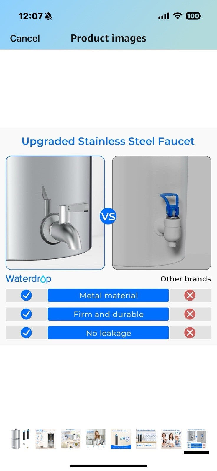 Waterdrop Alkaline Gravity-fed Water Filter System, Increase PH, Reduces