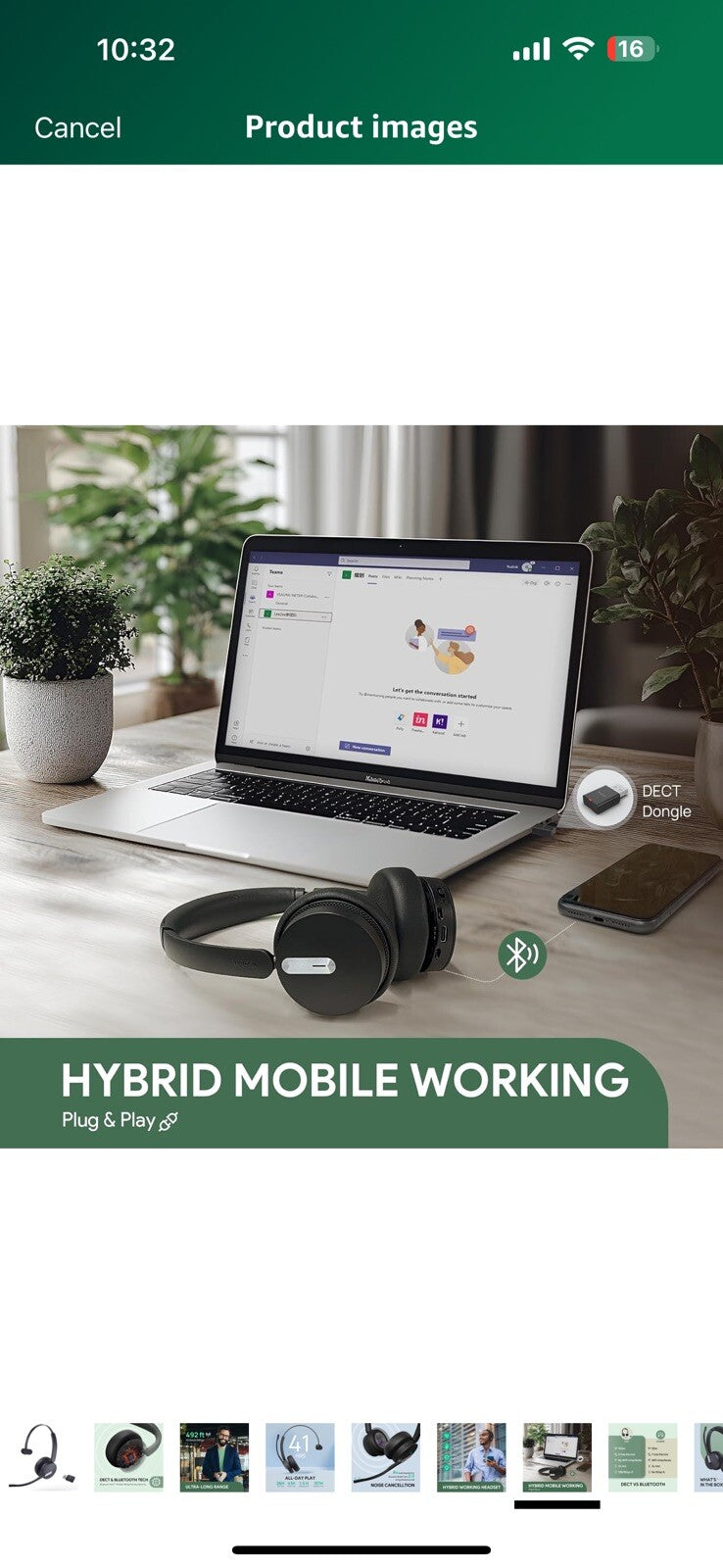Yealink WH64 Hybrid with DECT Dongle, 492ft Range, 26 Talk Time Bluetooth