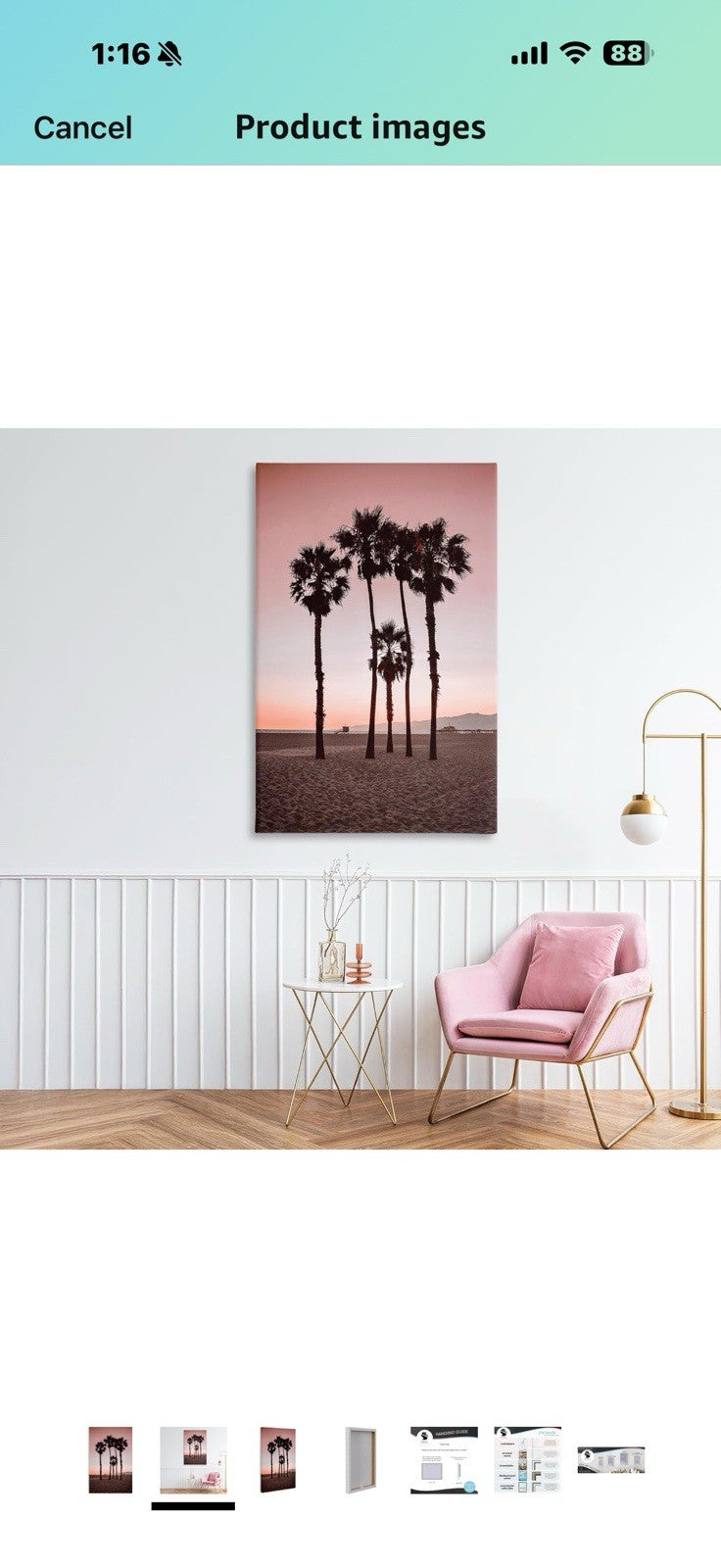 Stupell Industries Stanta Monica Palms Pink Canvas Wall Art design 