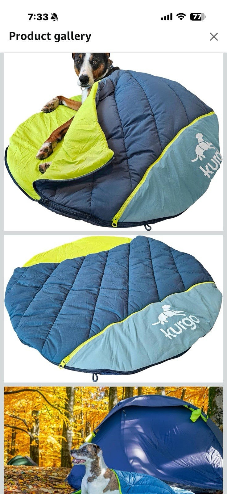 Kurgo Canyon Puffer Pup Sack, Travel Dog Bed for The Outdoors, Pet 