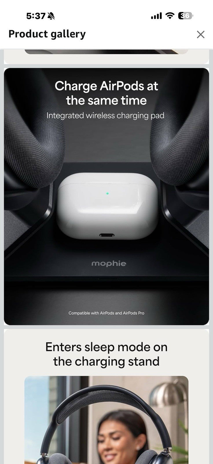 Mophie Max Dual Charging Stand for AirPods Max Headphones – Auto Sleep
