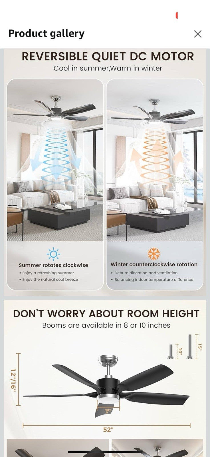 Antarctic Star 52" Smart Ceiling Fan with LED Light & Remote Control, 