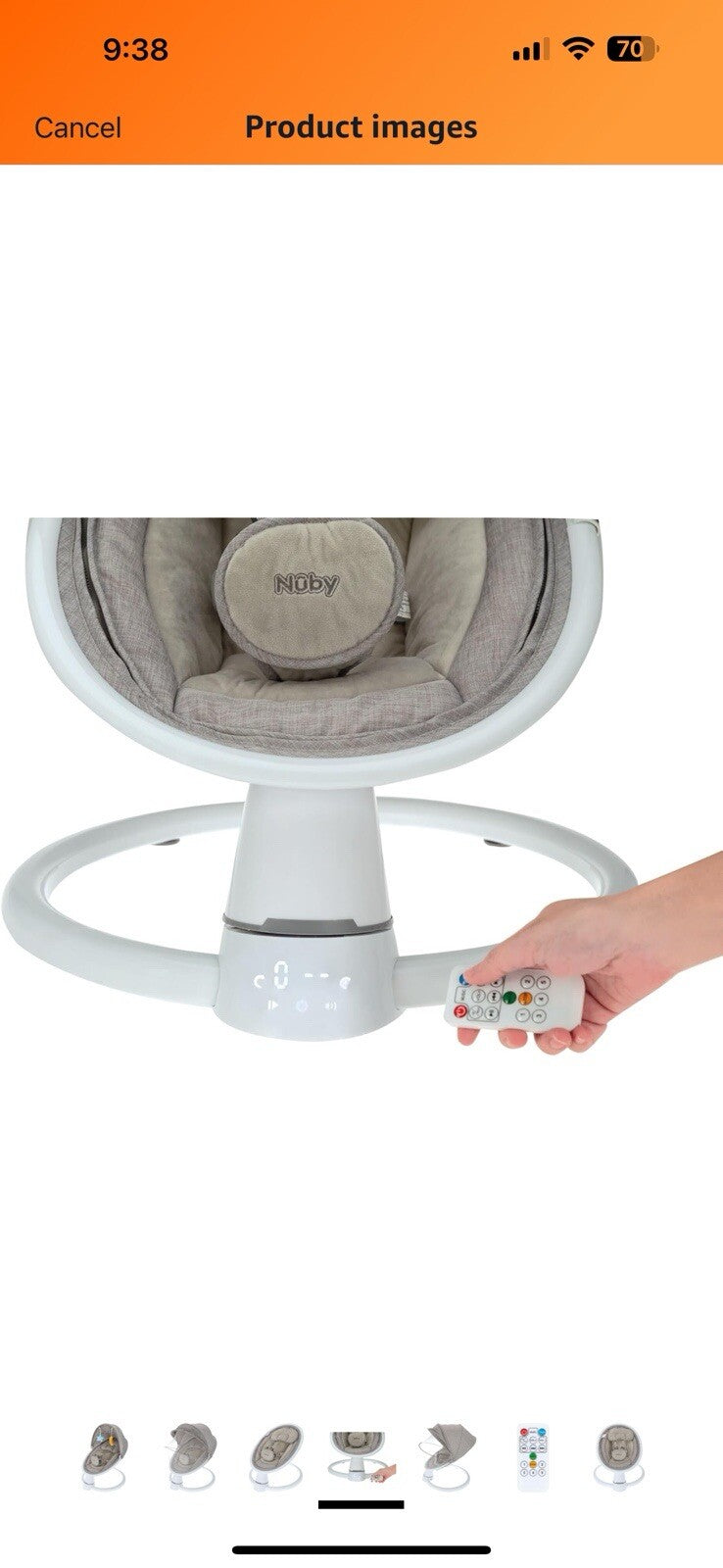 Nuby Baby Swing with Canopy & Remote – 5-Level Infant Swing, Ergonomic