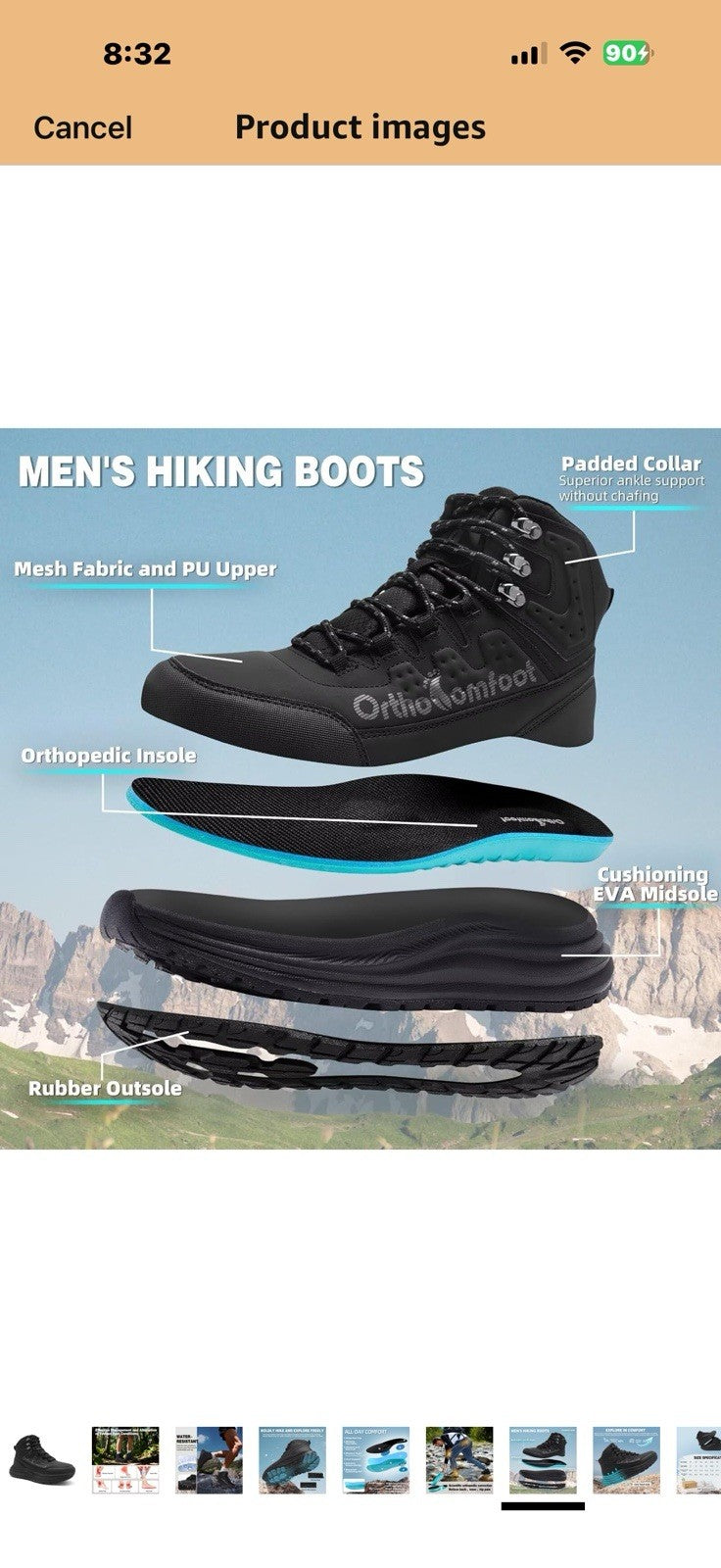 Men's Orthopedic Waterproof Hiking Boots: Comfortable Plantar Fasciitis 