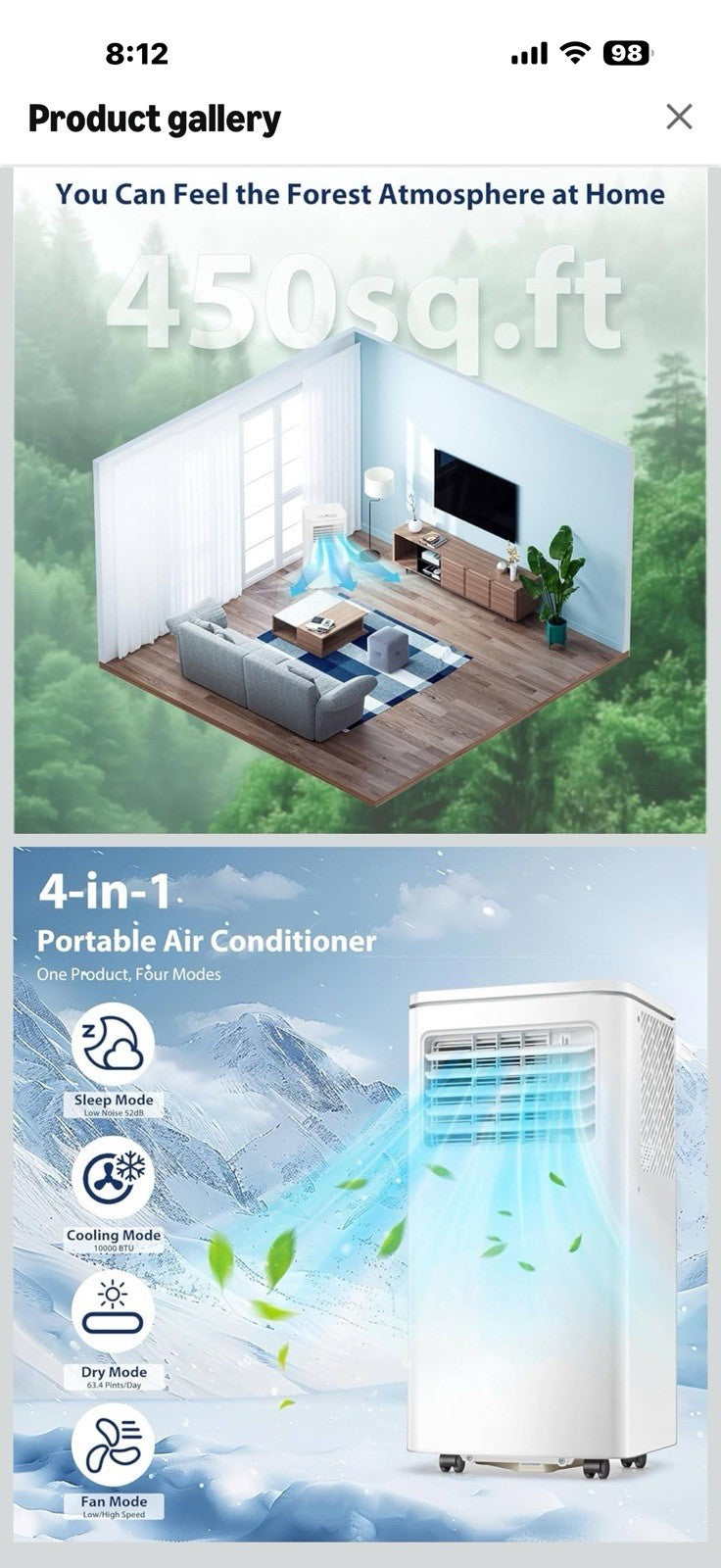 Antarctic Star 10000 BTU Portable Air Conditioner, Portable AC Unit with 4-in-1 