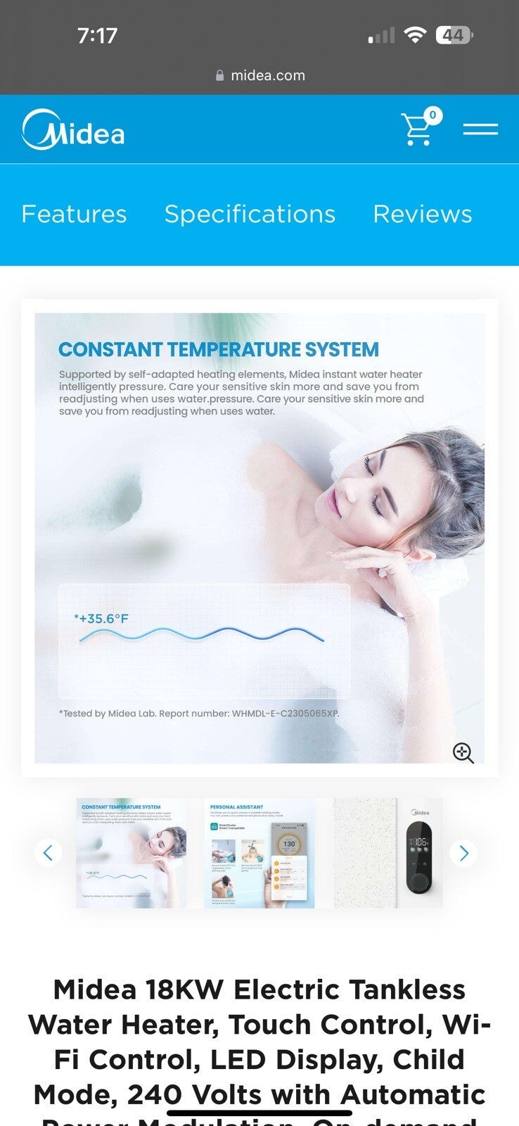 Midea 18KW Electric Tankless Water Heater, Touch Control, Wi-Fi Control