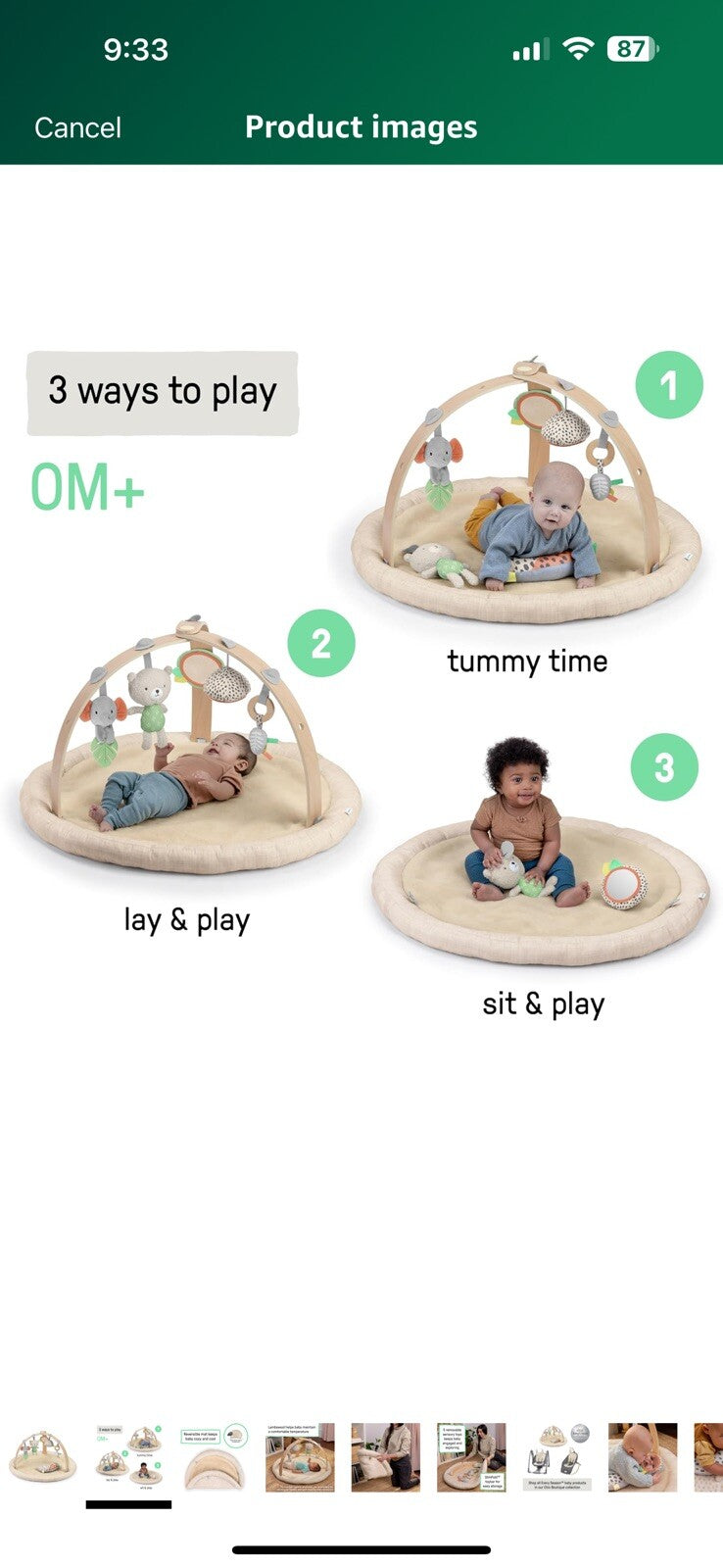 Ingenuity Every Season Plush Lambswool Baby Play Gym and Play Mat, 
