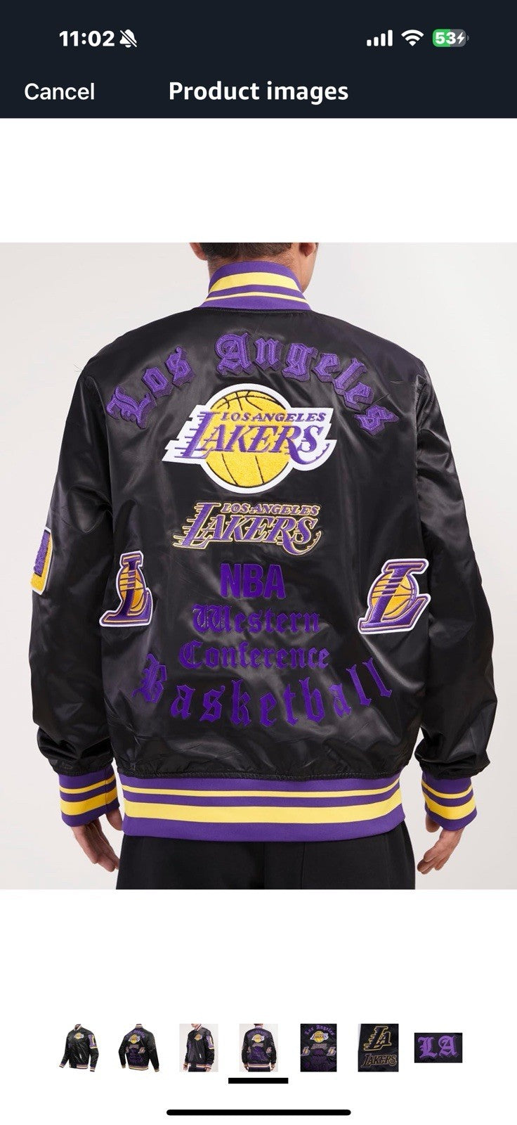 Mens NBA Old English Satin Jacket Los Angeles Lakers  Large