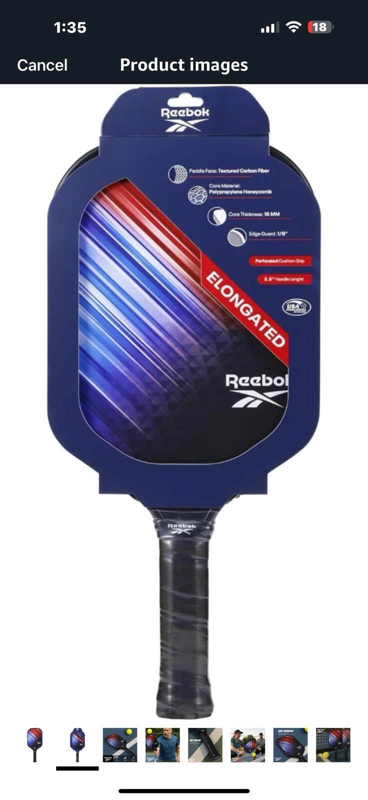 Reebok - Pro Streak Elongated Paddle, Durable Construction, Red