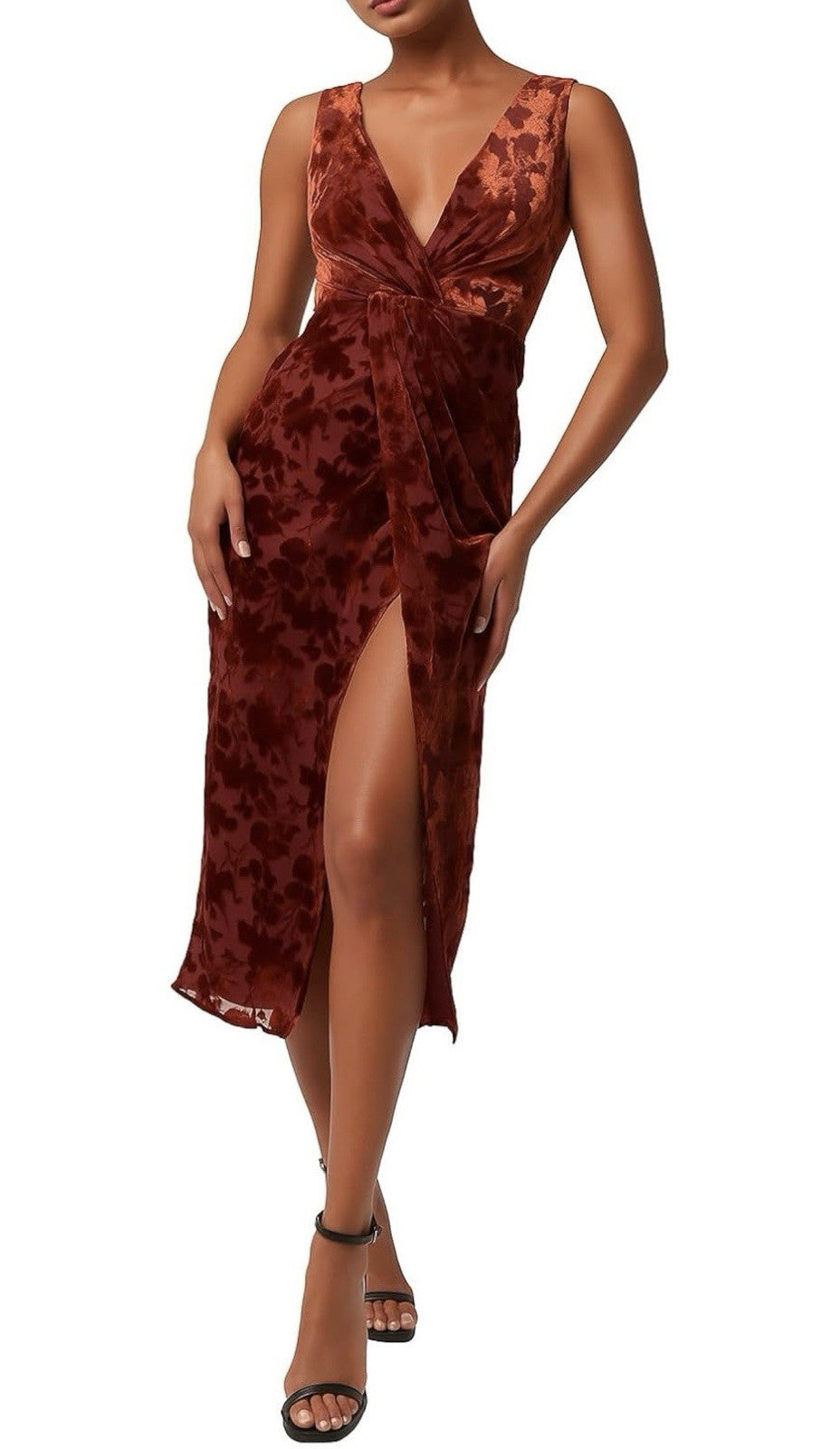 Lulus Womens Aman Velvet Midi Dress Size M