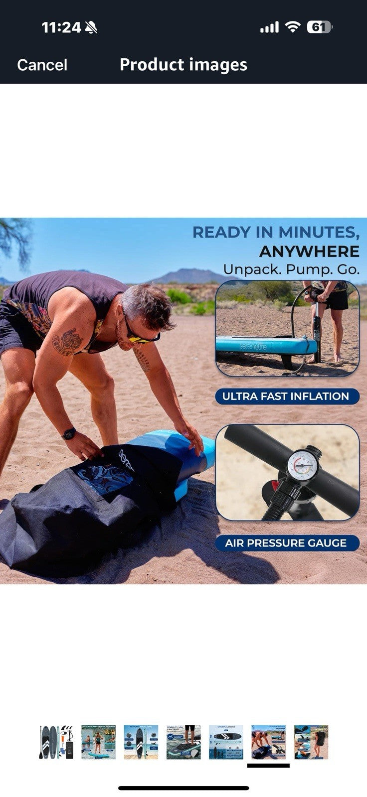 SereneLife 10’6” Inflatable Stand Up Paddle Board with Premium SUP Accessories