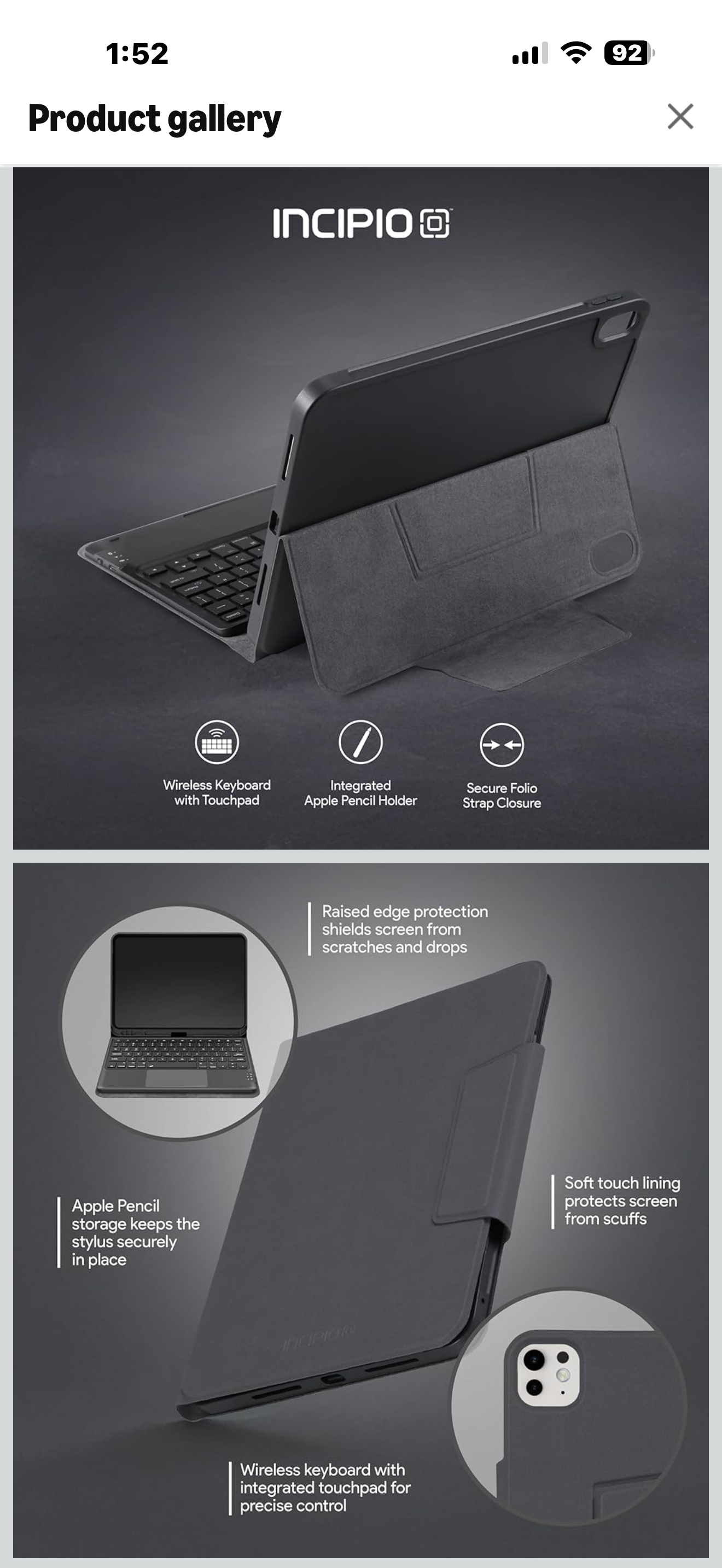 Incipio - Keyboard Folio for iPad Pro 12.9, Slim Protective Case with Magnetic Closure, 4ft Drop Protection & Sleek Durable Case (Silver Gray)

Compatibility: Specifically designed for the iPad Pro 12.9" (M4), ensuring a perfect fit, full functionality, a