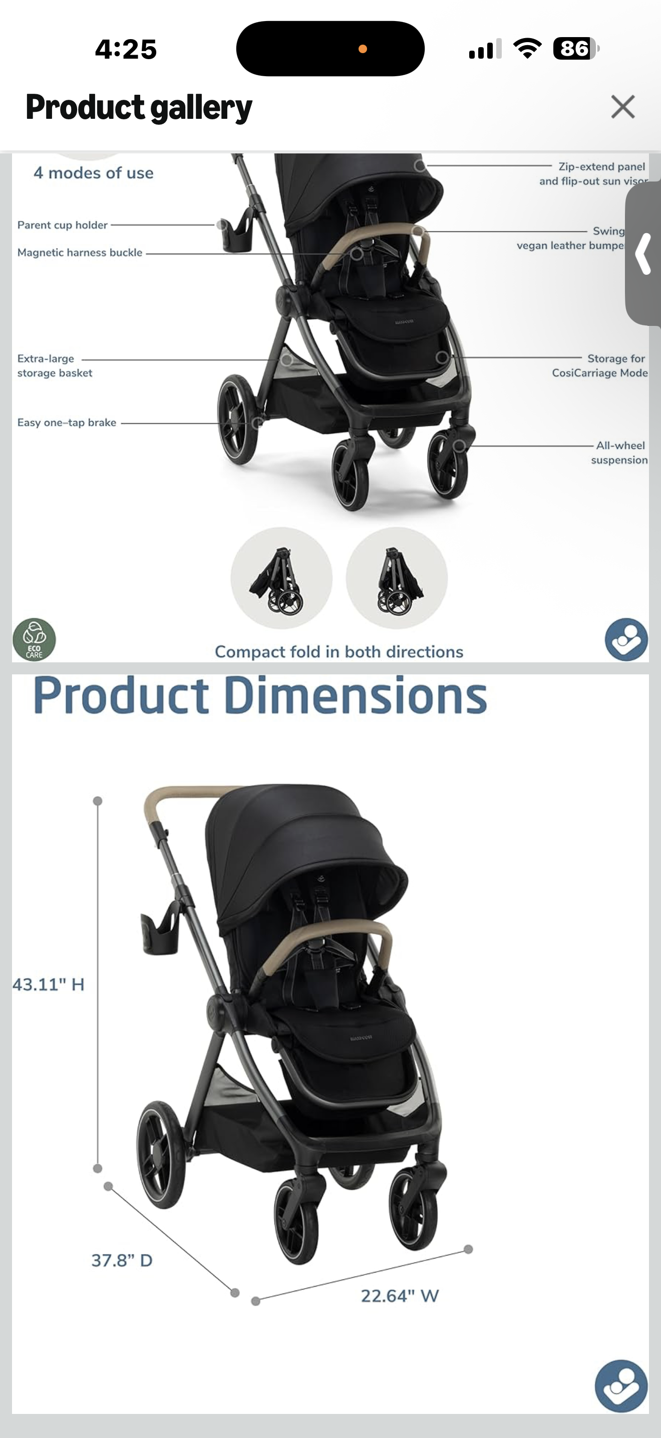 Maxi-Cosi Oxford Modular Stroller, Caspian Caviar

MAXI-COSI OXFORD MODULAR STROLLER With its tailored style, this luxury stroller adapts to the changing needs of your family, with 4 modes of use and an extra-roomy seat that fits a child up to 55 lbs. and