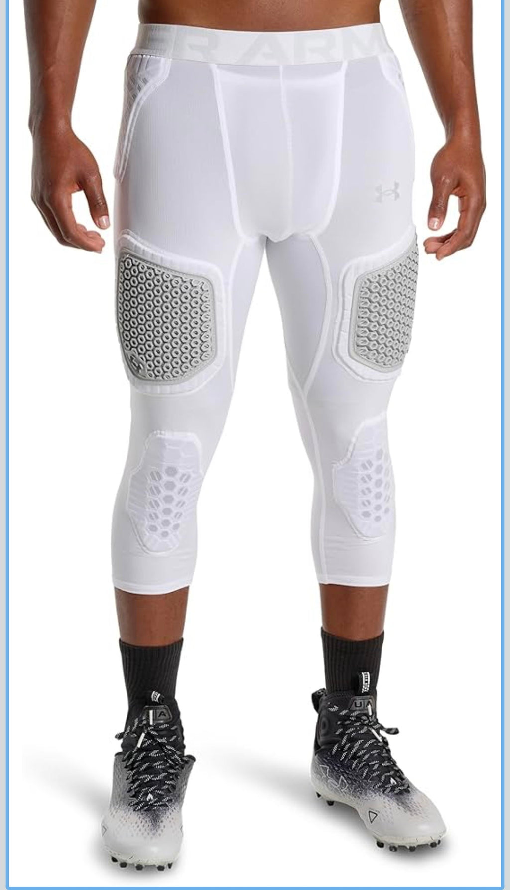 Under Armour Gameday Pro 7-Pad Adult Football Compression Tights with Integrated Pads

Color: New White

Size: X-Large

Redesigned low-profile HEX padding at hips, thighs, knees and tailbone
HeatGear fabric provides extreme comfort & compression without r