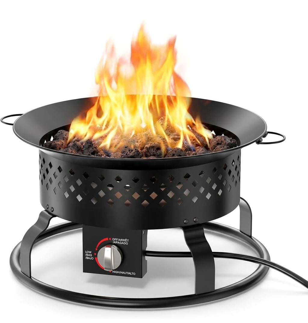 Electactic Portable Propane Fire Pit, 50000 BTU with Fire Pit Cover, Carrying Kit, 19-inch, Smokeless Gas Fire Pit for Camping, Backyard, RV, Deck and Outdoor Activities

Set name: Deep Black

Product Dimensions 19.09"D x 19.09"W x 11.61"H
Brand Electacti