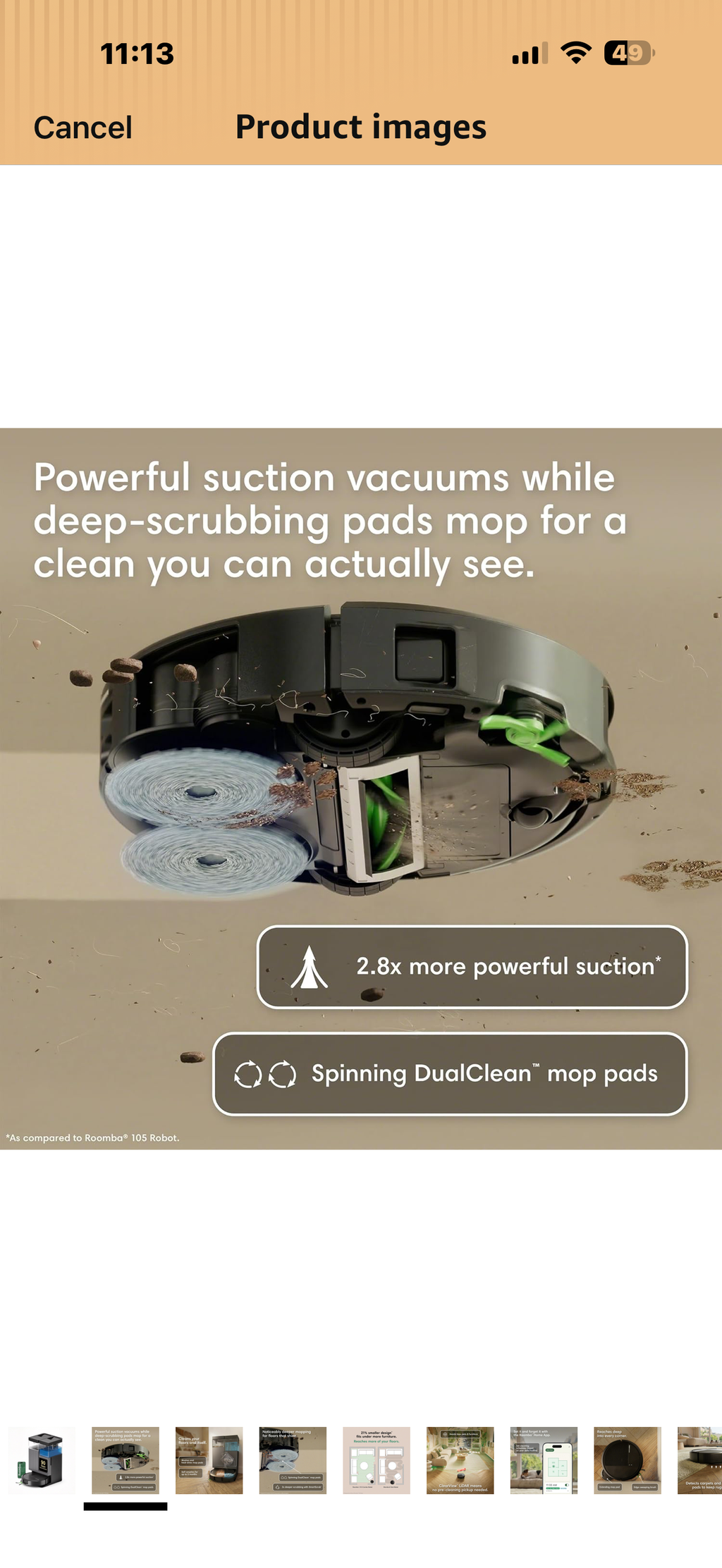 iRobot Roomba Plus 415X Combo Robot Vacuum & Mop + AutoWash Dock, Self‑Cleaning & Heated Dry, Auto‑Empty up to 90 Days, 140x Power-Lifting Suction, 2X Deeper Mopping, Ideal for Homes with Pets & Kids

Brand iRobot
Model Name 415X
Surface Recommendation Ca