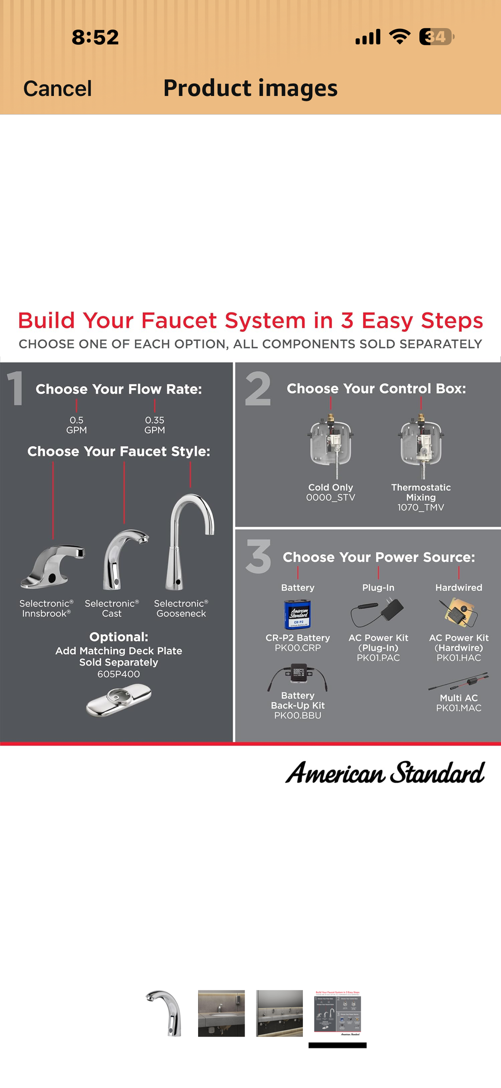 American Standard 605B114.002 Selectronic Cast Touchless Metering Bathroom Sink Faucet, Base Model, 0.35 GPM, Polished Chrome

Style: 0.35 GPM

SIMPLIFIED MODULAR PLATFORM: Choose faucet style, control box with solenoid or thermostatic mixing valve, and c