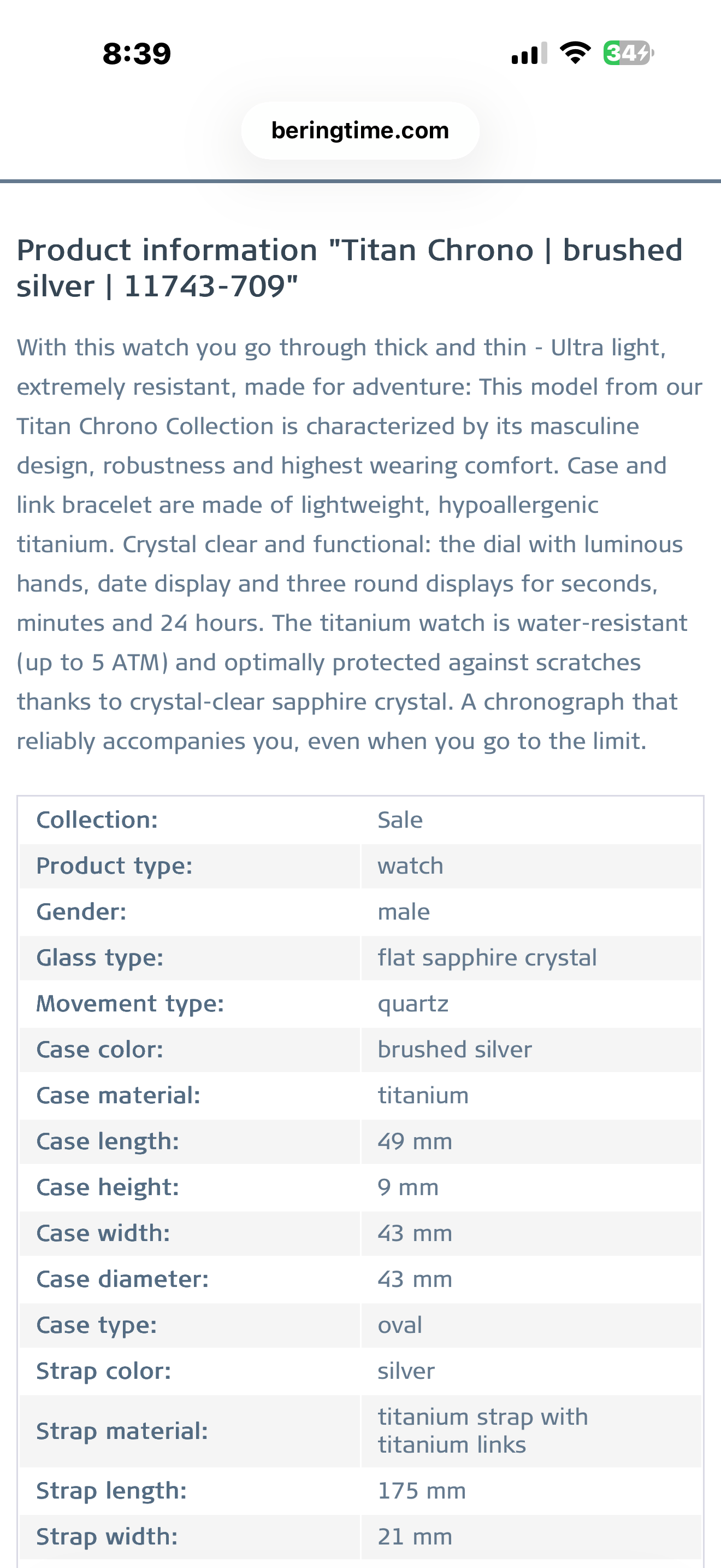 Titan Chrono | brushed silver | 11743-709
Used good condition 
Product information "Titan Chrono | brushed silver | 11743-709"
With this watch you go through thick and thin - Ultra light, extremely resistant,