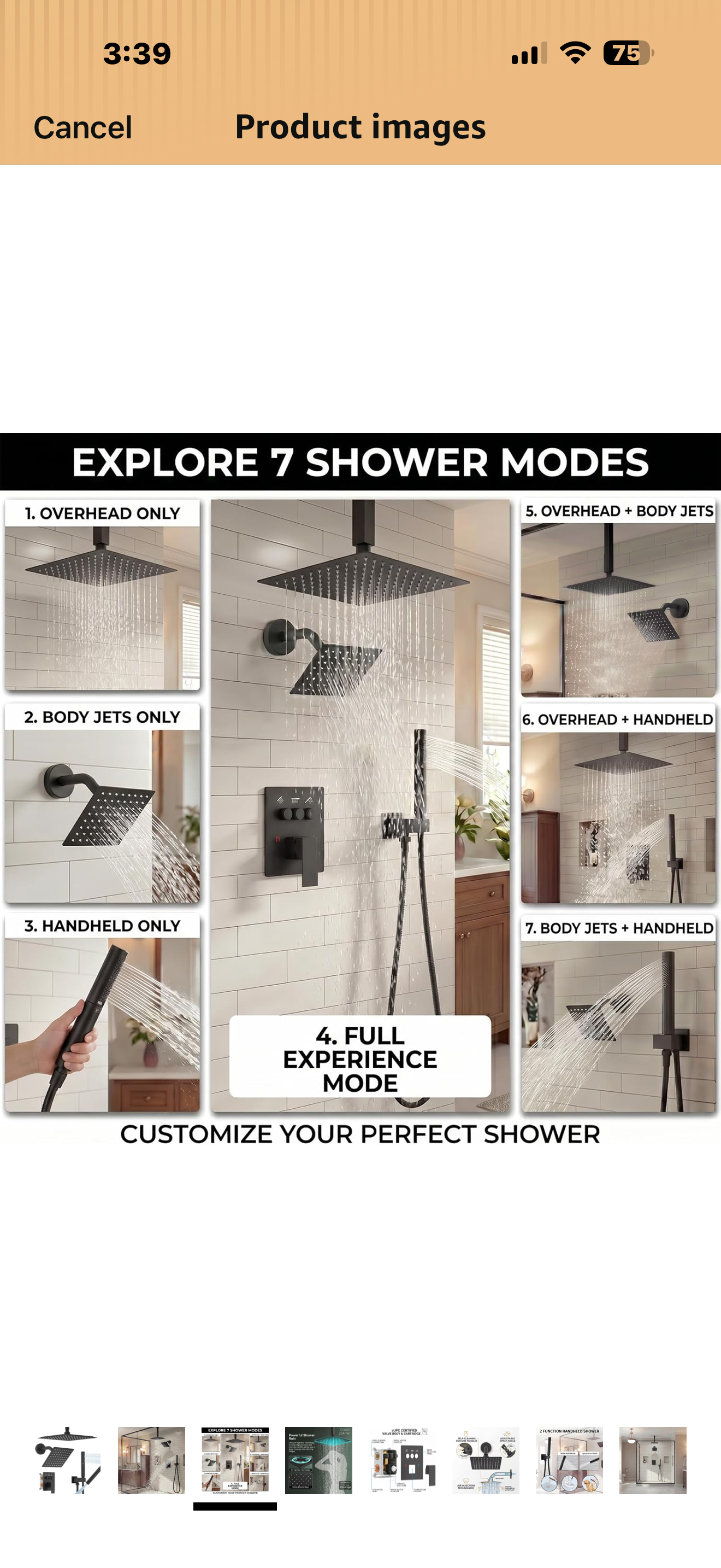 10 Inch Shower Faucet with Push Button Diverter Shower System, 2 in 1 Spray Handheld Showerhead, Ceiling Mount 10 Inch Shower Head with 6 Inch Wall Mount Shower Head Matte Black

Brand Hoimpro
Color Matte Black
Material Brass
Finish Type Painted
Number of