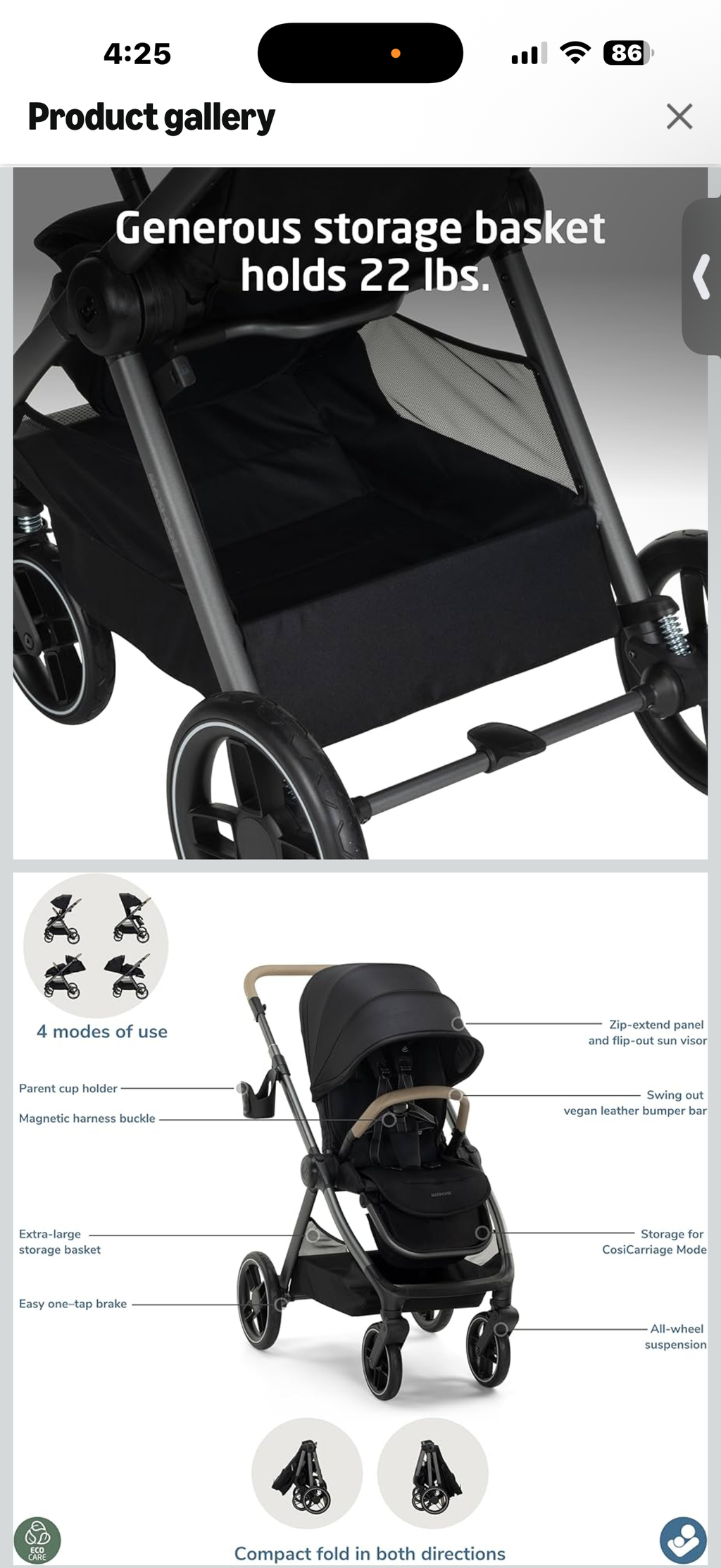 Maxi-Cosi Oxford Modular Stroller, Caspian Caviar

MAXI-COSI OXFORD MODULAR STROLLER With its tailored style, this luxury stroller adapts to the changing needs of your family, with 4 modes of use and an extra-roomy seat that fits a child up to 55 lbs. and