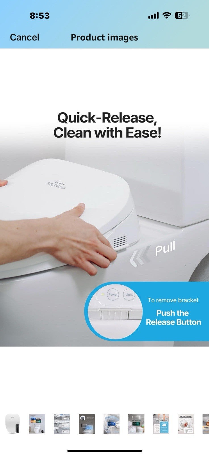 Coway Electronic Bidet Elongated Toilet Seat with Instantaneous Water Heating,