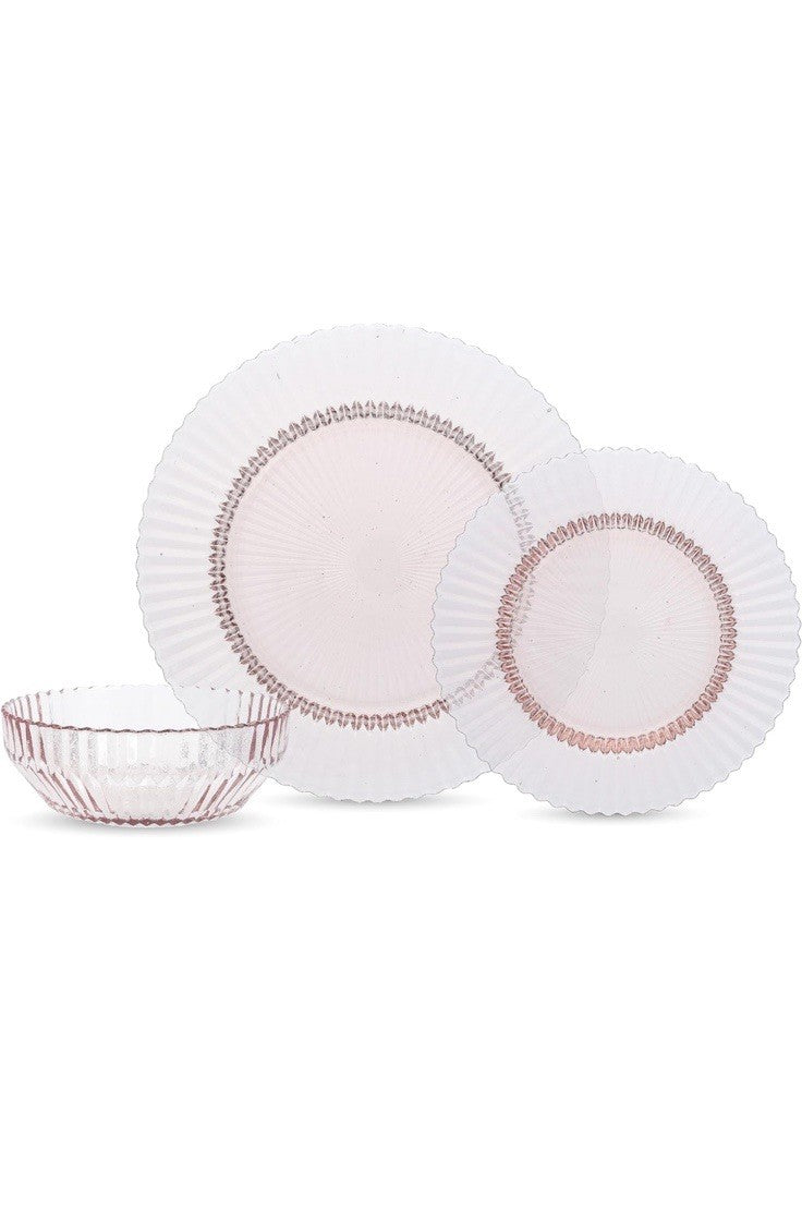 Fortessa Archie Glass 12 Piece Dinnerware Set, Service for 4, Pink