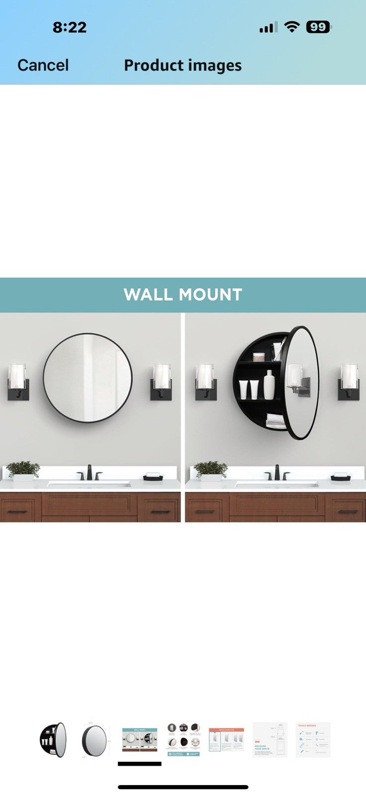 Zenna Home Designer Series Medicine Cabinet with 2 Shelves, 23.6” x 23.6”