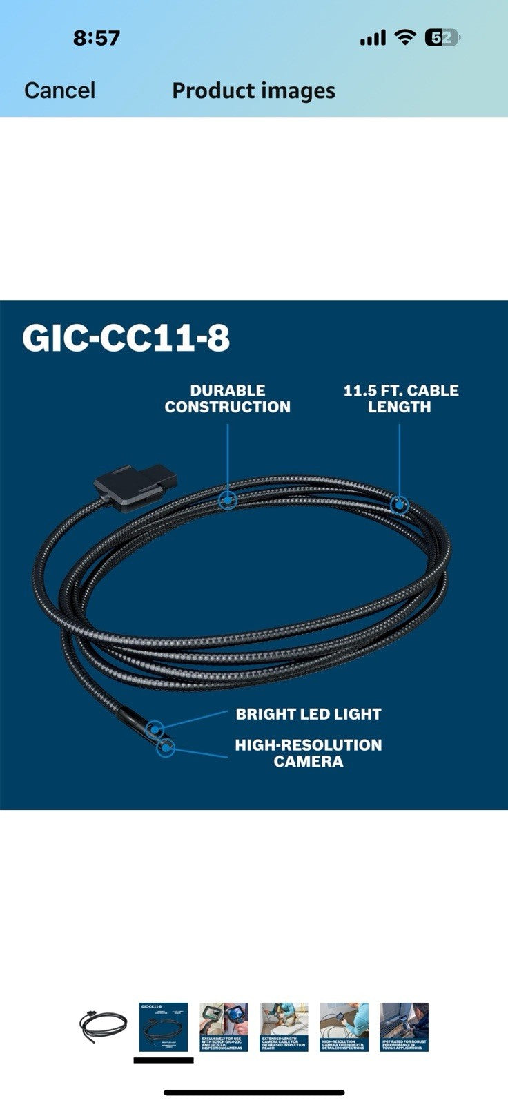BOSCH GIC-CC11-8 Inspection Camera Cable - 11.5 Ft High-Res 1280x720,