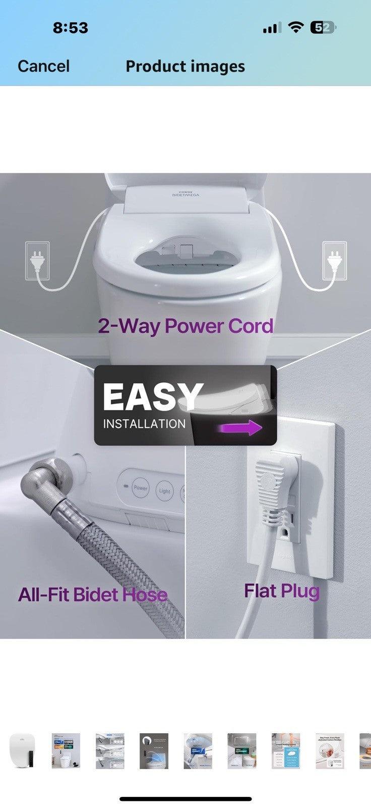 Coway Electronic Bidet Elongated Toilet Seat with Instantaneous Water Heating,