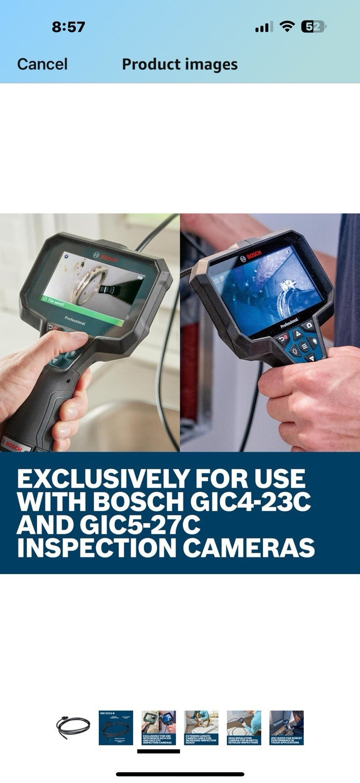 BOSCH GIC-CC11-8 Inspection Camera Cable - 11.5 Ft High-Res 1280x720,