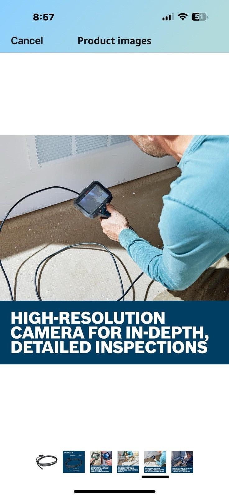 BOSCH GIC-CC11-8 Inspection Camera Cable - 11.5 Ft High-Res 1280x720,