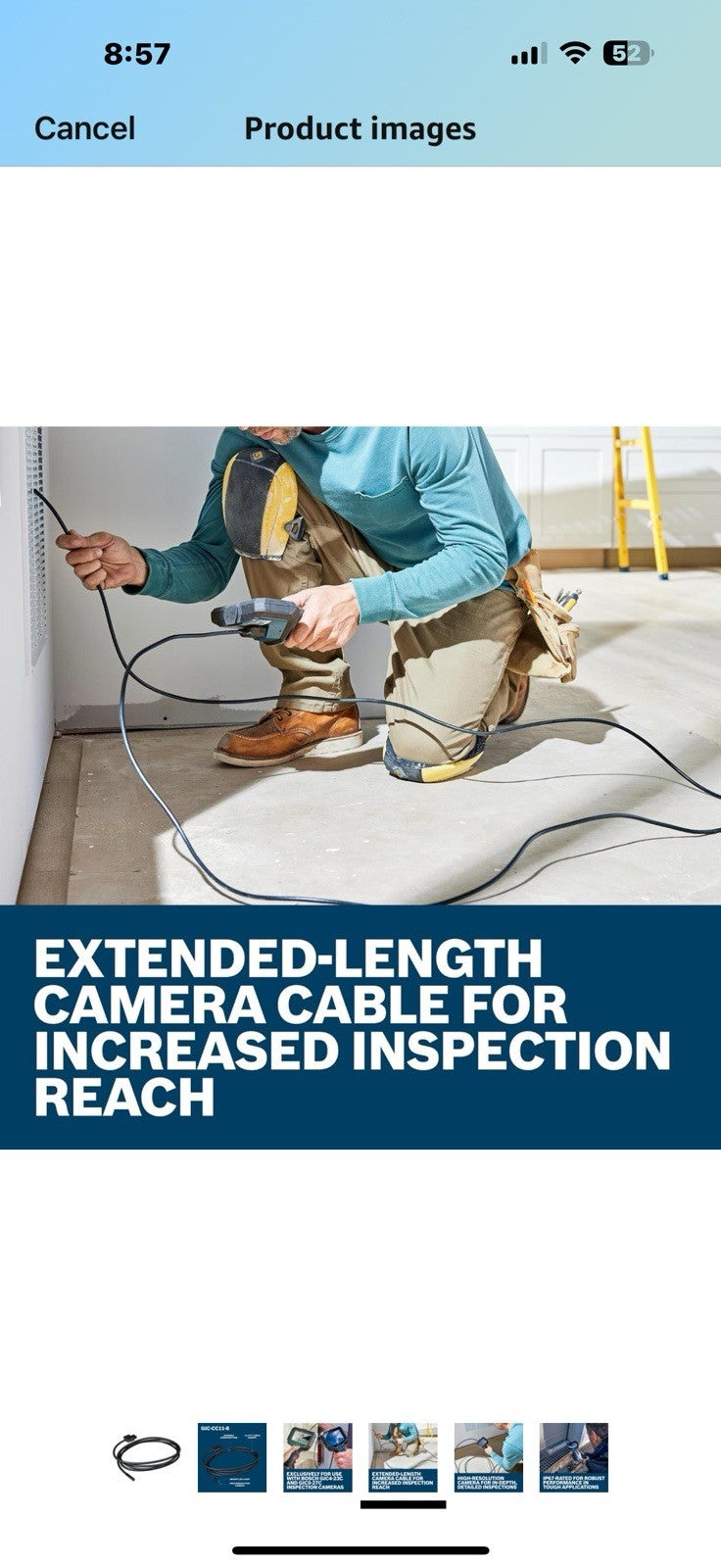 BOSCH GIC-CC11-8 Inspection Camera Cable - 11.5 Ft High-Res 1280x720,